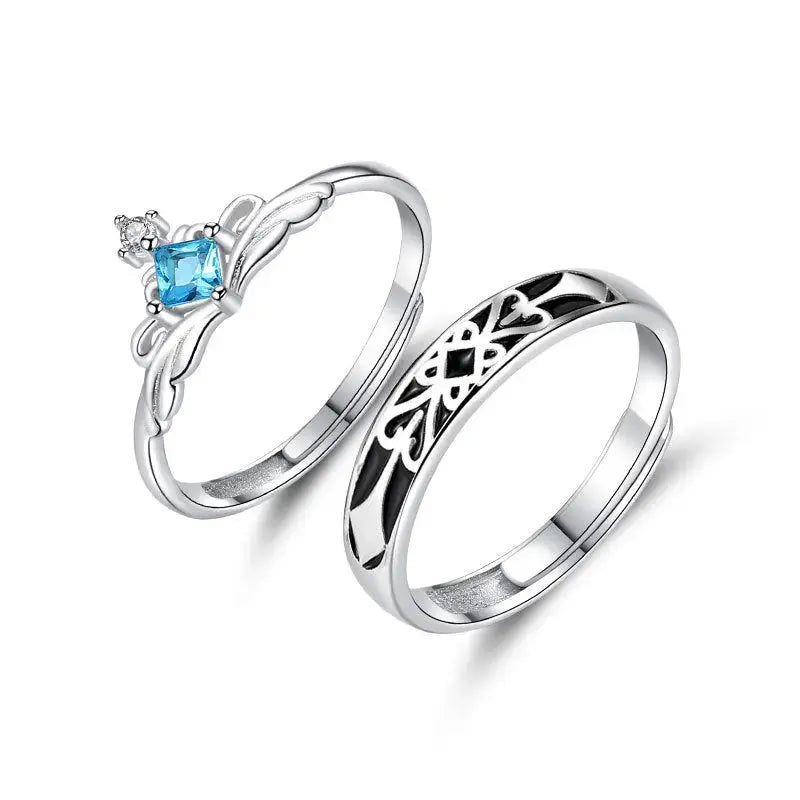LOVCIA Gift CZ Princess Crown Knight 925 Sterling Silver Promise Adjustable Ring