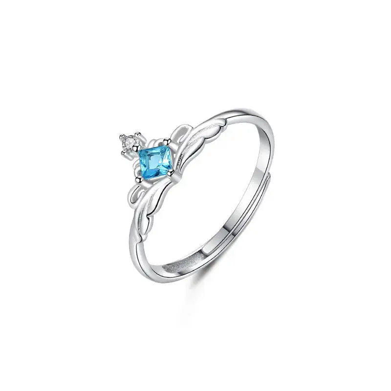 LOVCIA Gift CZ Princess Crown Knight 925 Sterling Silver Promise Adjustable Ring