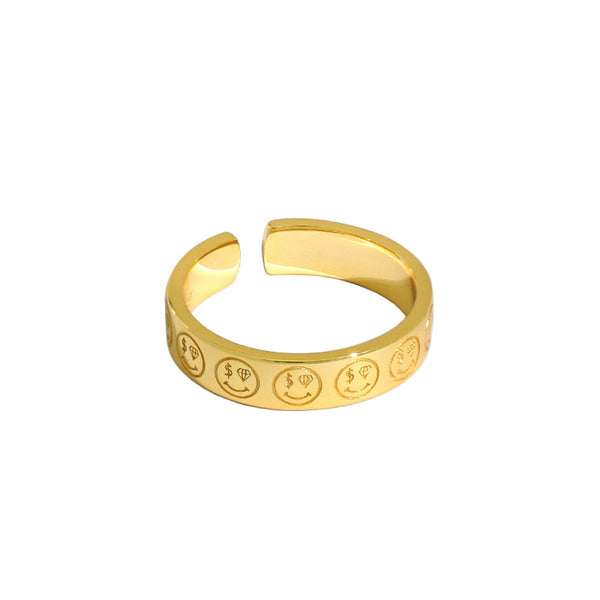 Lovcia Gift Dollars Diamond Smile Ring Gold Tone Adjustable-Rings-Yellow Gold-Yellow Gold