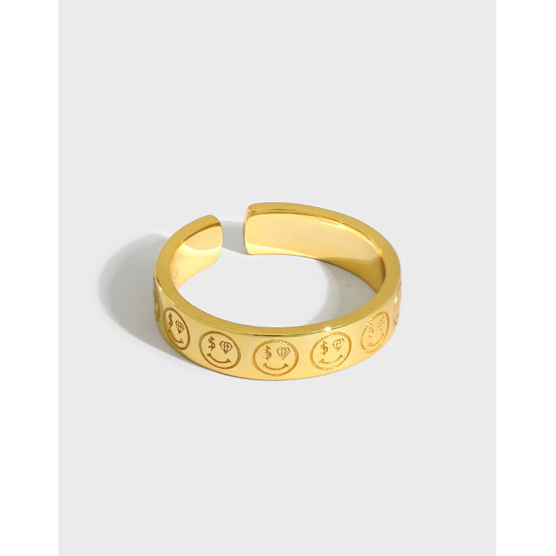 Lovcia Gift Dollars Diamond Smile Ring Gold Tone Adjustable-Rings-Yellow Gold-Yellow Gold