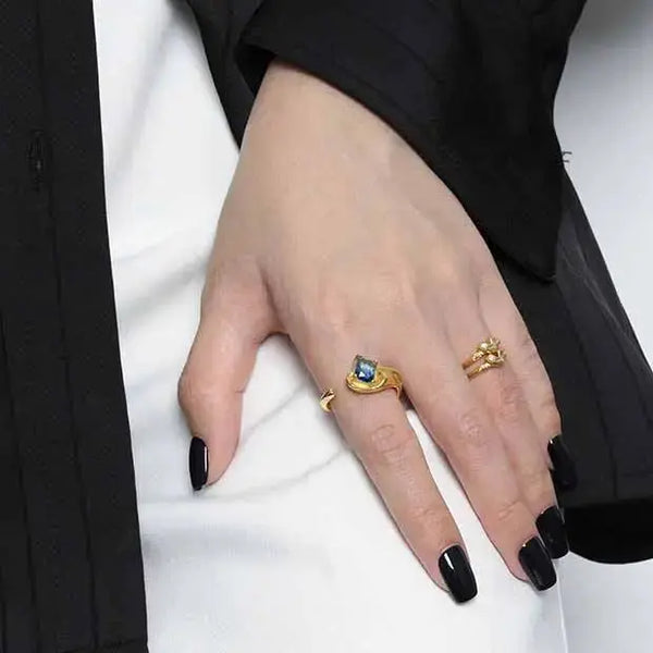 Lovcia Gift Irregular CZ Heart 925 Sterling Silver Adjustable Ring-Rings-Yellow Gold-Yellow Gold