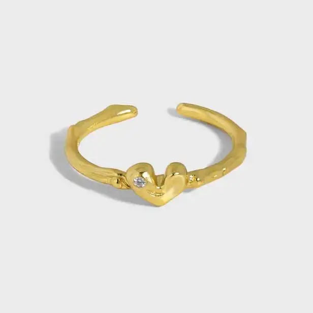 Lovcia Gift Irregular CZ Heart 925 Sterling Silver Adjustable Ring-Rings-Yellow Gold-Yellow Gold
