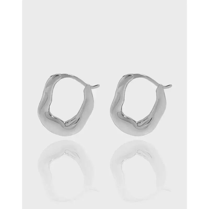 Lovcia Gift Irregular Letter U Shape 925 Sterling Silver Hoop Earrings-Earrings-Rhodium-Rhodium