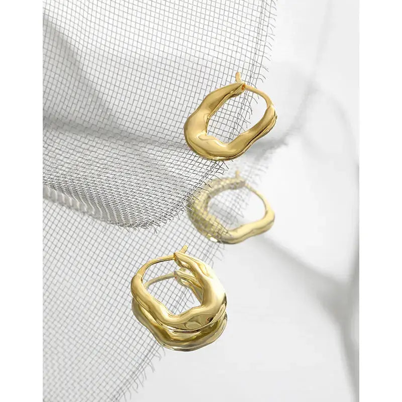 Lovcia Gift Irregular Letter U Shape 925 Sterling Silver Hoop Earrings-Earrings-Rhodium-Rhodium