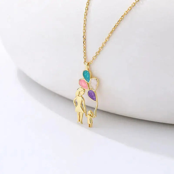 Lovcia Gift Mother Child Colorful Balloons 925 Sterling Silver Necklace-Necklaces-Yellow Gold-Yellow Gold
