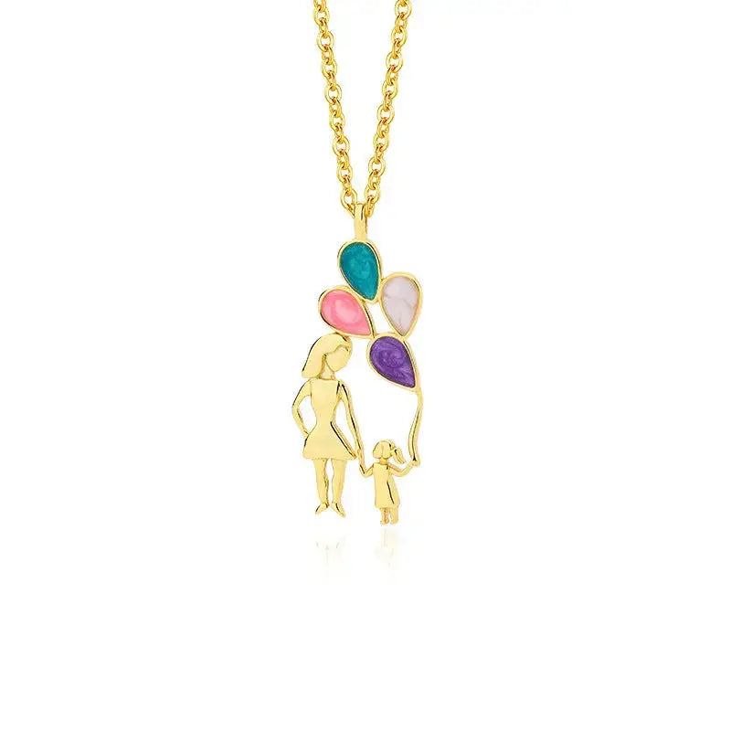 Lovcia Gift Mother Child Colorful Balloons 925 Sterling Silver Necklace-Necklaces-Yellow Gold-Yellow Gold