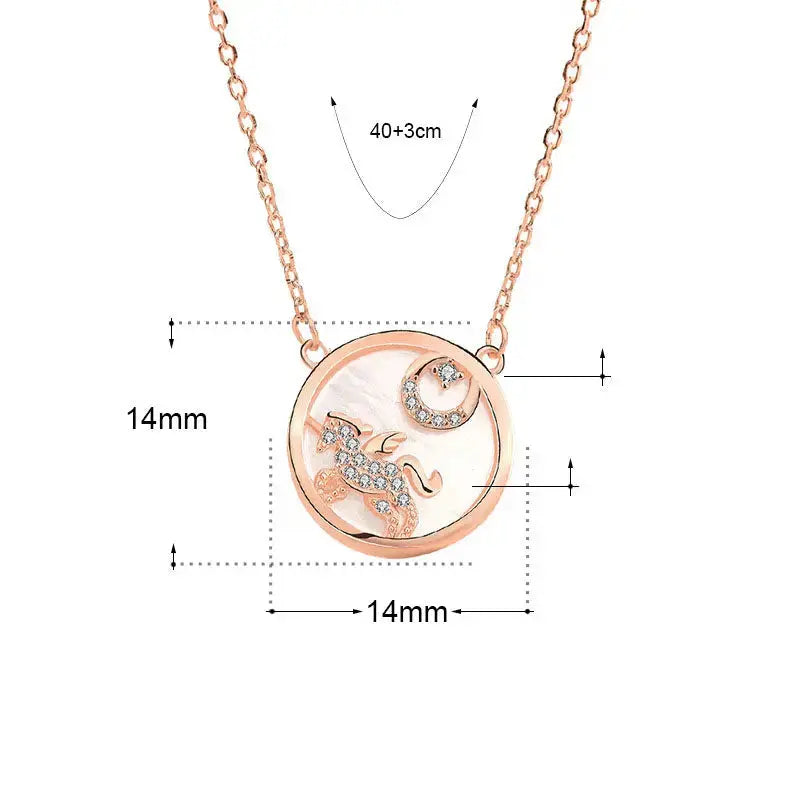 Lovcia Gift Mother of Shell Moon CZ Unicorn 925 Sterling Silver Necklace-Necklaces-Rose Gold-Rose Gold