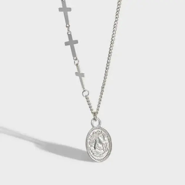 Lovcia Gift Oval Tag Cross Chain 925 Sterling Silver Necklace-Necklaces-Silver-Silver