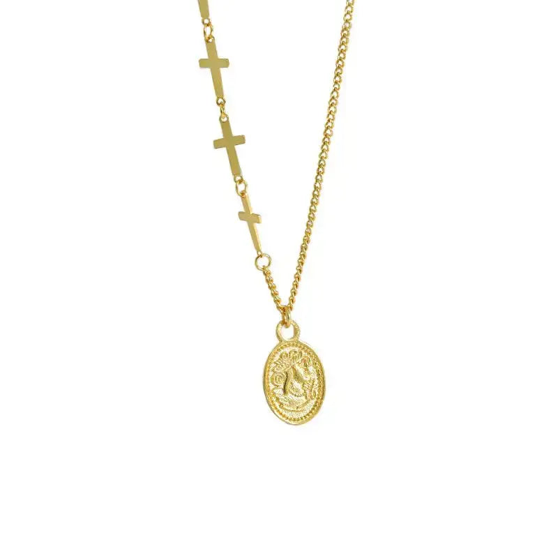 Lovcia Gift Oval Tag Cross Chain 925 Sterling Silver Necklace-Necklaces-Silver-Silver