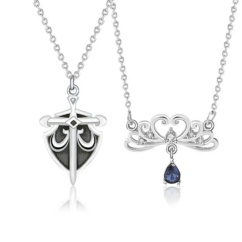 Lovcia Gift Princess and Her Knight CZ 925 Sterling Silver Promise Necklace-Necklaces-Knight Necklace-Knight Necklace