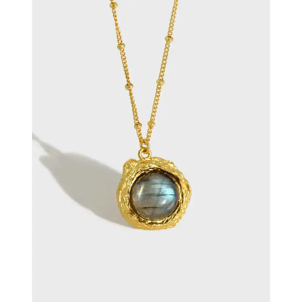 Lovcia Gift Round Natural Anemousite White Crystal Irregular 925 Sterling Silver Necklace-Necklaces-Rhodium & Natural Anemousite-Rhodium & Natural Anemousite