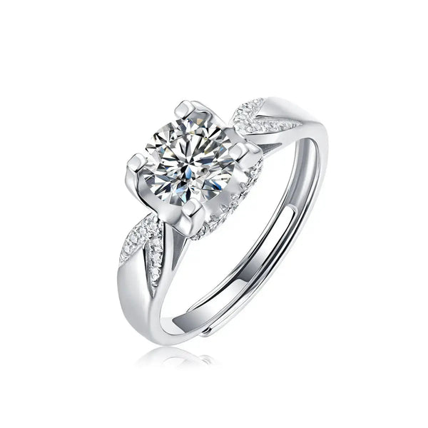 Lovcia Gift Square Moissanite CZ Ox Swallow Tail 925 Sterling Silver Adjustable Ring-Rings-1 Carat (Certificate Included)-1 Carat (Certificate Included)