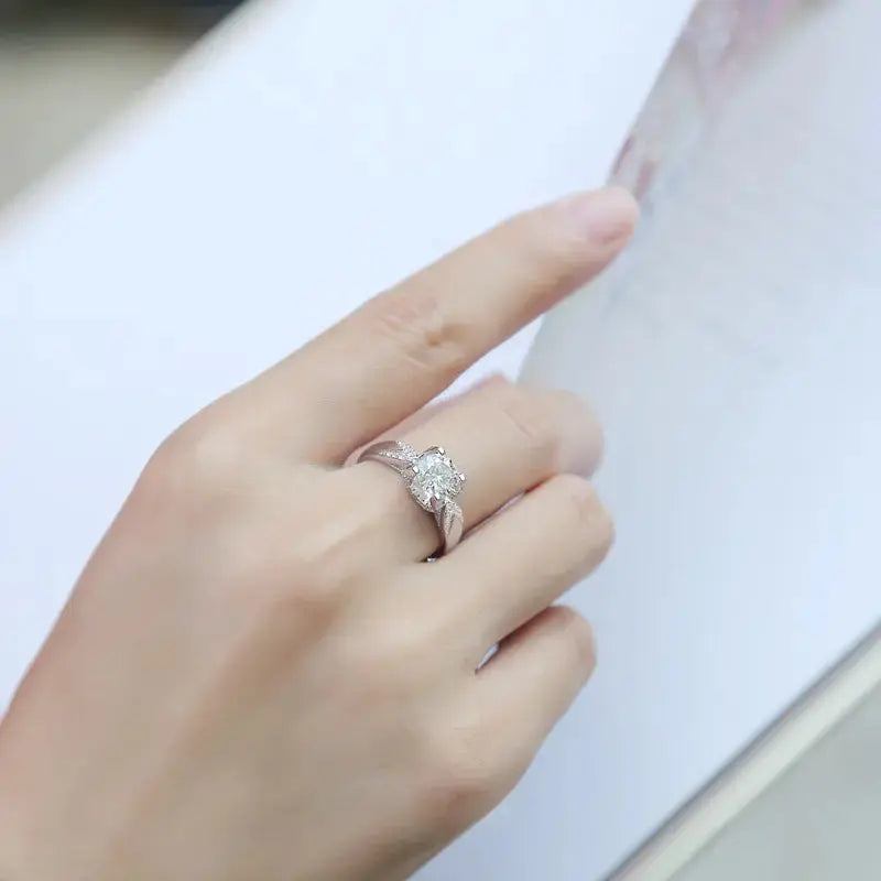Lovcia Gift Square Moissanite CZ Ox Swallow Tail 925 Sterling Silver Adjustable Ring-Rings-1 Carat (Certificate Included)-1 Carat (Certificate Included)