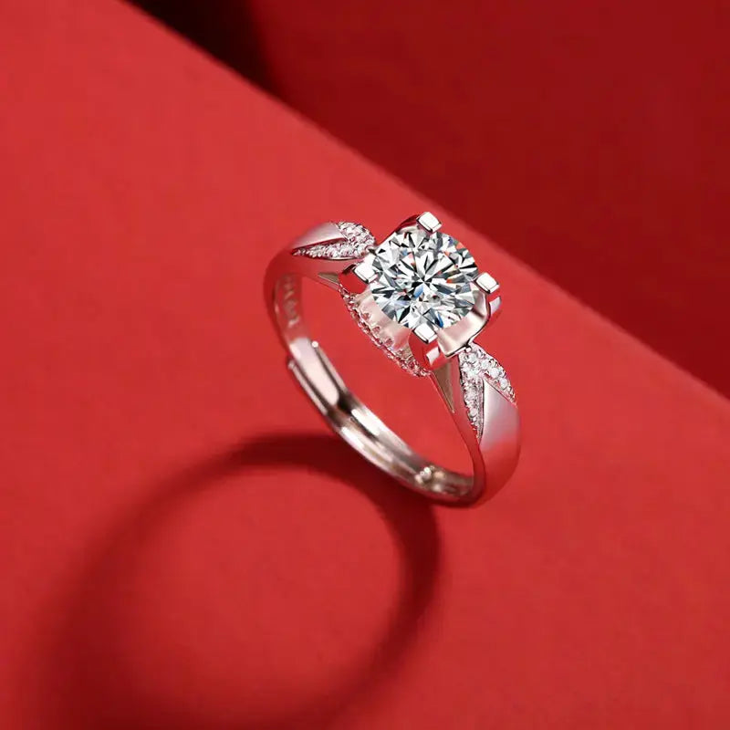 Lovcia Gift Square Moissanite CZ Ox Swallow Tail 925 Sterling Silver Adjustable Ring-Rings-1 Carat (Certificate Included)-1 Carat (Certificate Included)