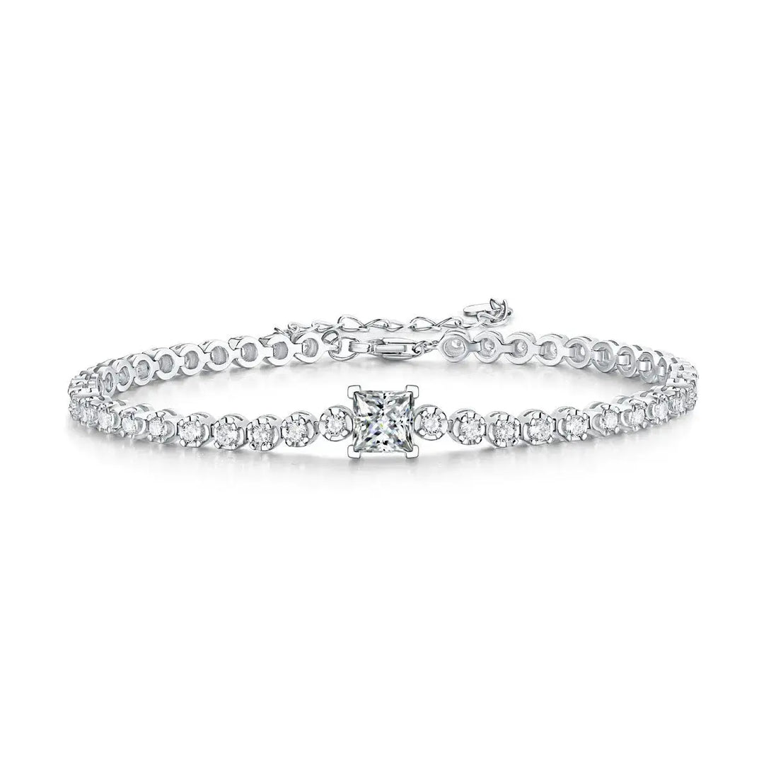 Lovcia Gift Square Moissanite Round CZ Chain 925 Sterling Silver Bracelet-Bracelets-1 ct ( Certificate Included )-1 ct ( Certificate Included )