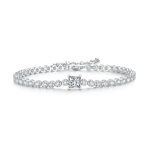 Lovcia Gift Square Moissanite Round CZ Chain 925 Sterling Silver Bracelet-Bracelets-1 ct ( Certificate Included )-1 ct ( Certificate Included )
