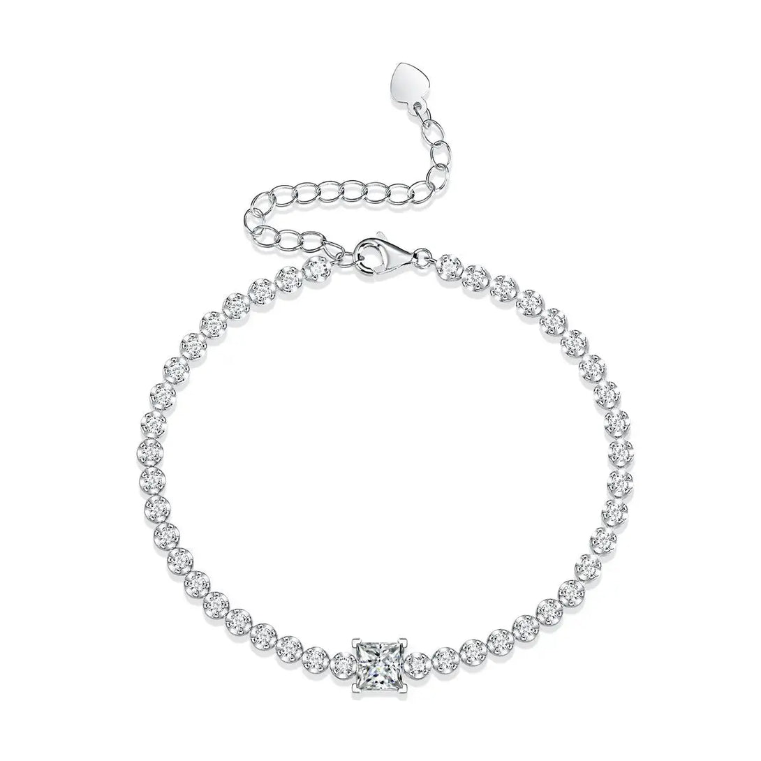Lovcia Gift Square Moissanite Round CZ Chain 925 Sterling Silver Bracelet-Bracelets-1 ct ( Certificate Included )-1 ct ( Certificate Included )