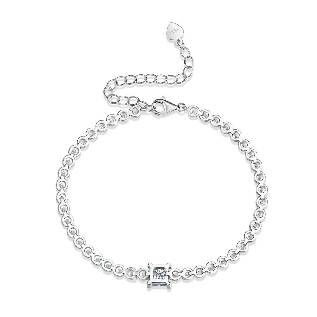 Lovcia Gift Square Moissanite Round CZ Chain 925 Sterling Silver Bracelet-Bracelets-1 ct ( Certificate Included )-1 ct ( Certificate Included )