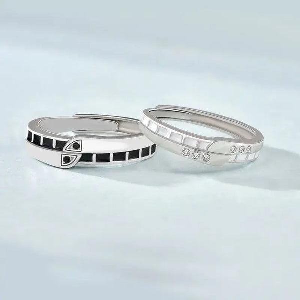 Lovcia Gift White Black CZ Belt 925 Sterling Silver Adjustable Promise Ring-Rings-Women Ring-Women Ring