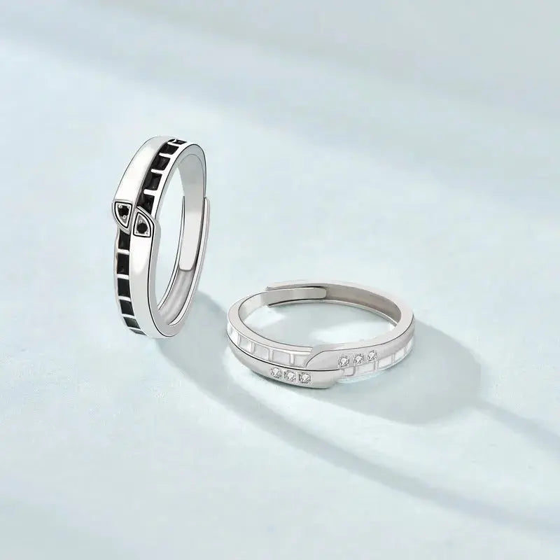 Lovcia Gift White Black CZ Belt 925 Sterling Silver Adjustable Promise Ring-Rings-Women Ring-Women Ring