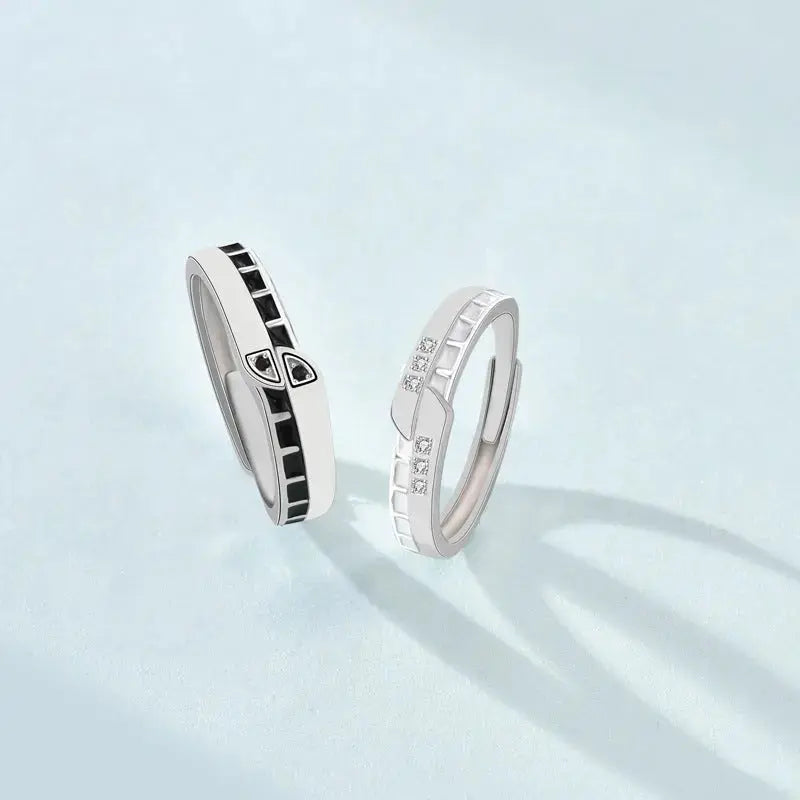 Lovcia Gift White Black CZ Belt 925 Sterling Silver Adjustable Promise Ring-Rings-Women Ring-Women Ring