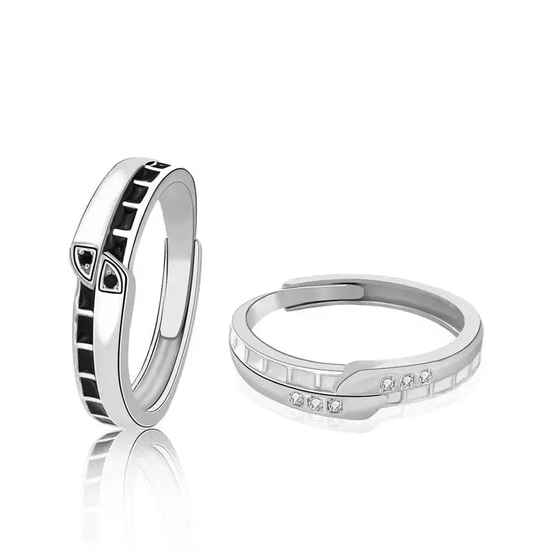 Lovcia Gift White Black CZ Belt 925 Sterling Silver Adjustable Promise Ring-Rings-Women Ring-Women Ring