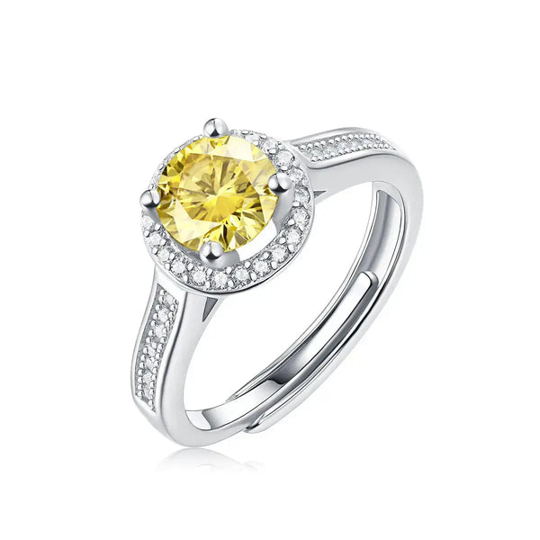 Lovcia Gift Yellow Round Moissanite CZ 925 Sterling Silver Adjustable Ring-Rings-1 ct ( Certificate Included )-1 ct ( Certificate Included )