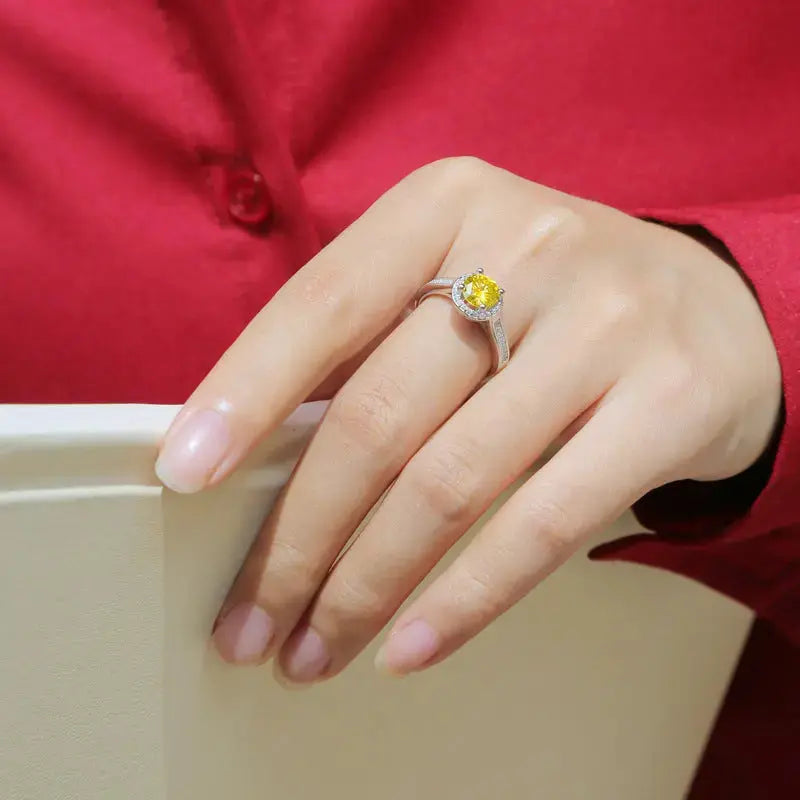 Lovcia Gift Yellow Round Moissanite CZ 925 Sterling Silver Adjustable Ring-Rings-1 ct ( Certificate Included )-1 ct ( Certificate Included )