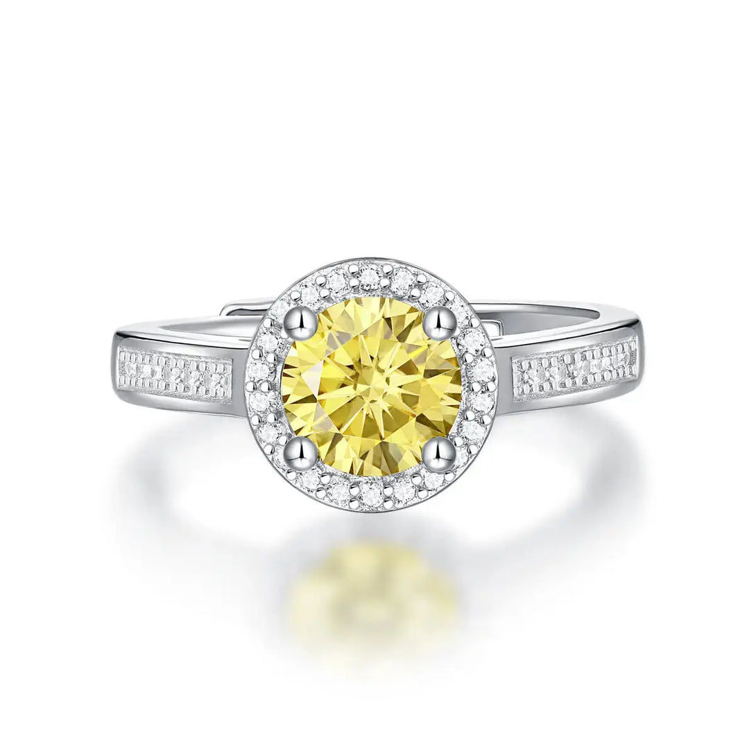 Lovcia Gift Yellow Round Moissanite CZ 925 Sterling Silver Adjustable Ring-Rings-1 ct ( Certificate Included )-1 ct ( Certificate Included )