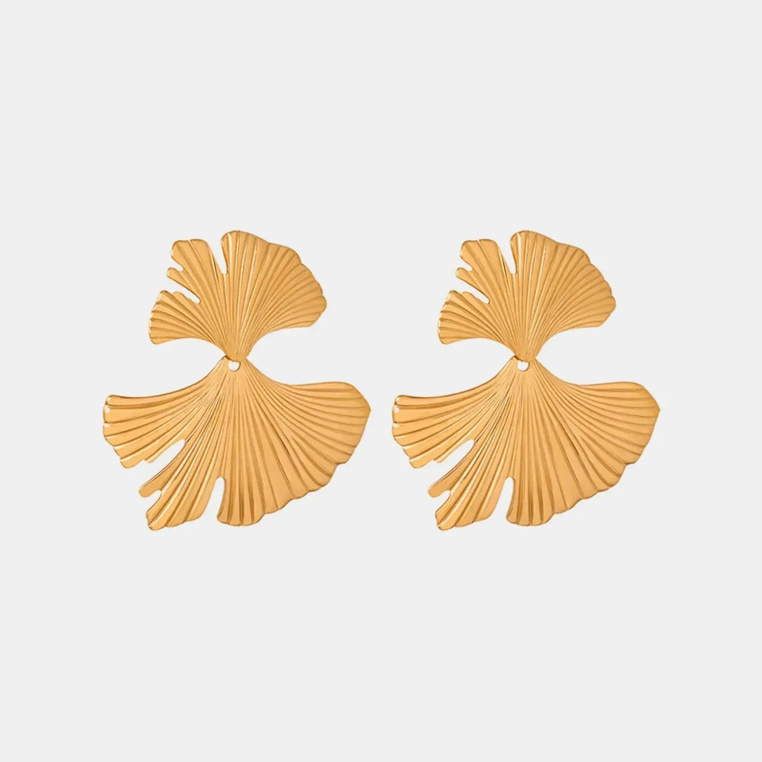 Lovcia Ginkgo Biloba Design Stud Earrings-Earrings-Gold-One Size-Gold