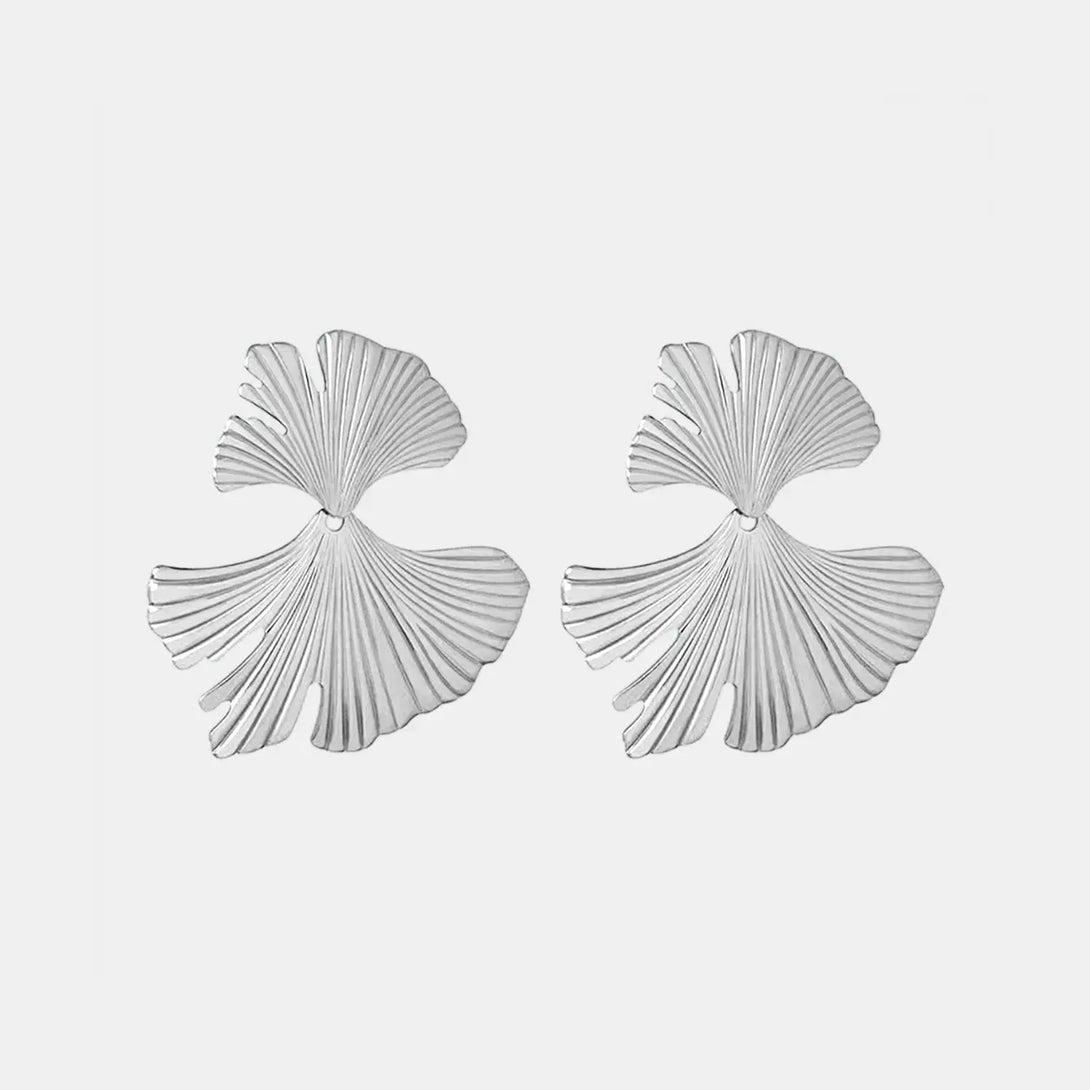 Lovcia Ginkgo Biloba Design Stud Earrings-Earrings-Silver-One Size-Silver