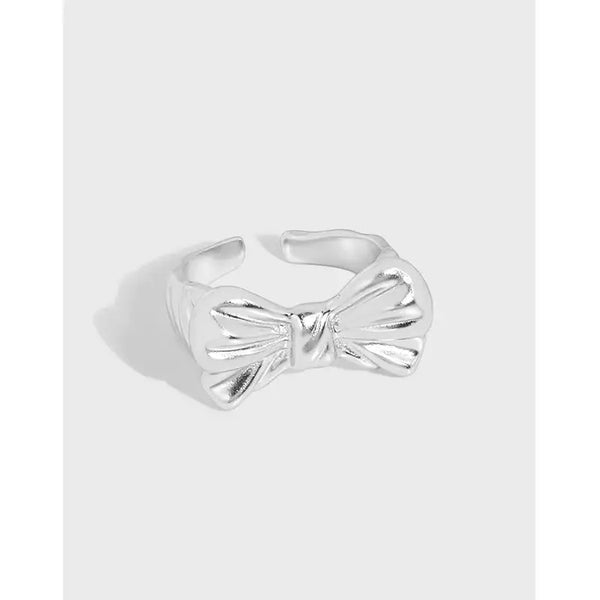 Lovcia Girl Bow Knot Modern 925 Sterling Silver Adjustable Ring-Rings-Rhodium-Rhodium