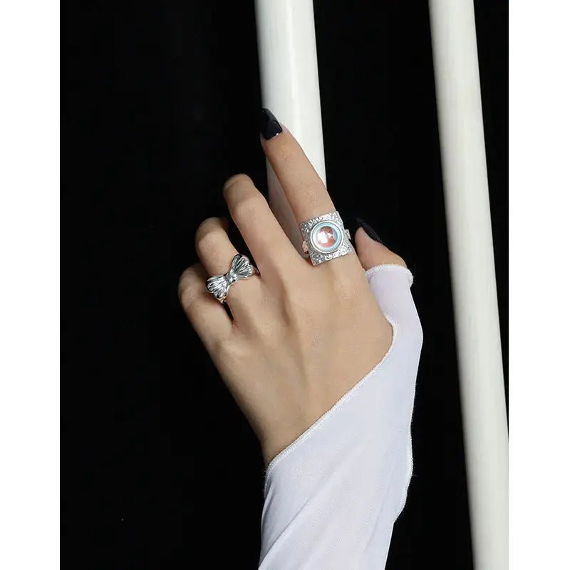 Lovcia Girl Bow Knot Modern 925 Sterling Silver Adjustable Ring-Rings-Rhodium-Rhodium