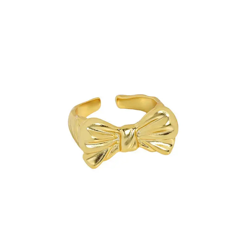 Lovcia Girl Bow Knot Modern 925 Sterling Silver Adjustable Ring-Rings-Yellow Gold-Yellow Gold