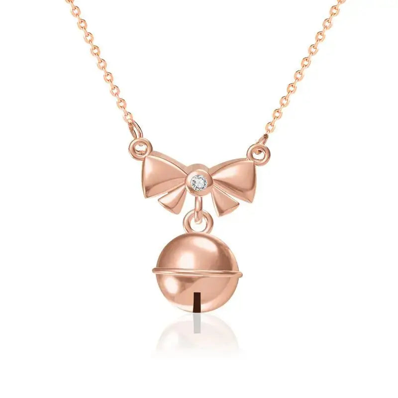 Lovcia Girl CZ Bowknot Bell 925 Sterling Silver Necklace-Necklaces-Silver-Silver