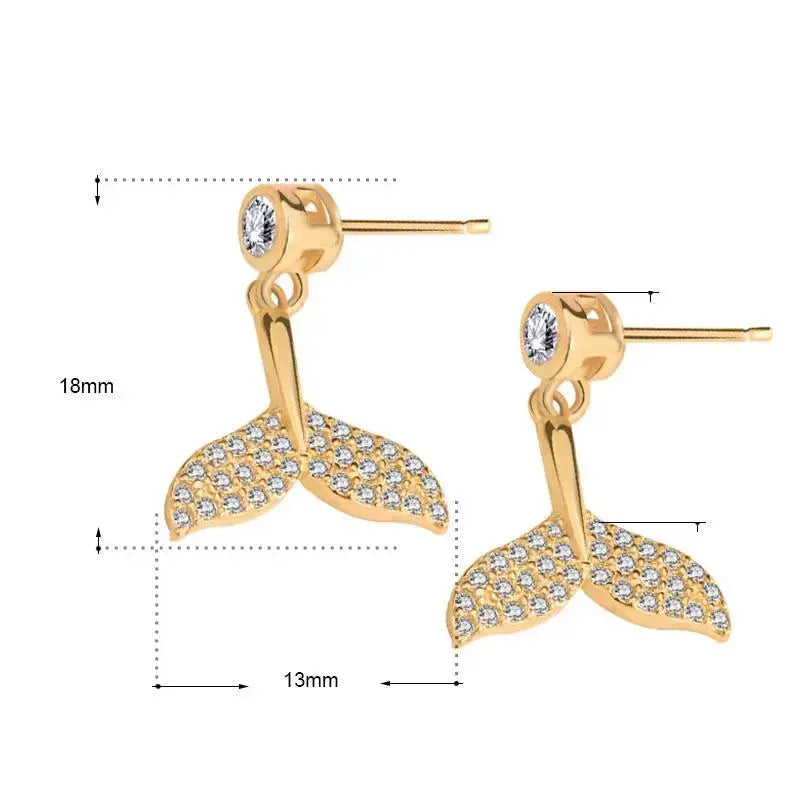 Lovcia Girl CZ Fish Tail Animal 925 Sterling Silver Dangling Earrings-Earrings-Silver-Silver