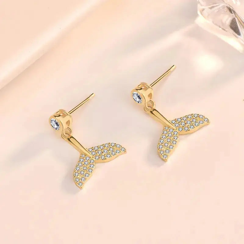 Lovcia Girl CZ Fish Tail Animal 925 Sterling Silver Dangling Earrings-Earrings-Silver-Silver