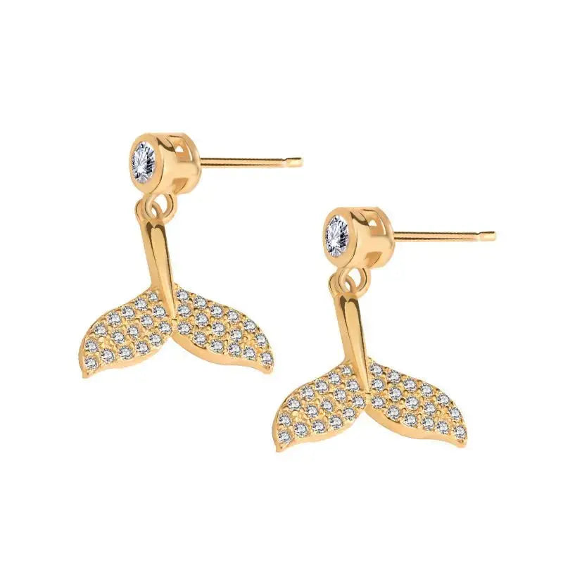 Lovcia Girl CZ Fish Tail Animal 925 Sterling Silver Dangling Earrings-Earrings-Silver-Silver
