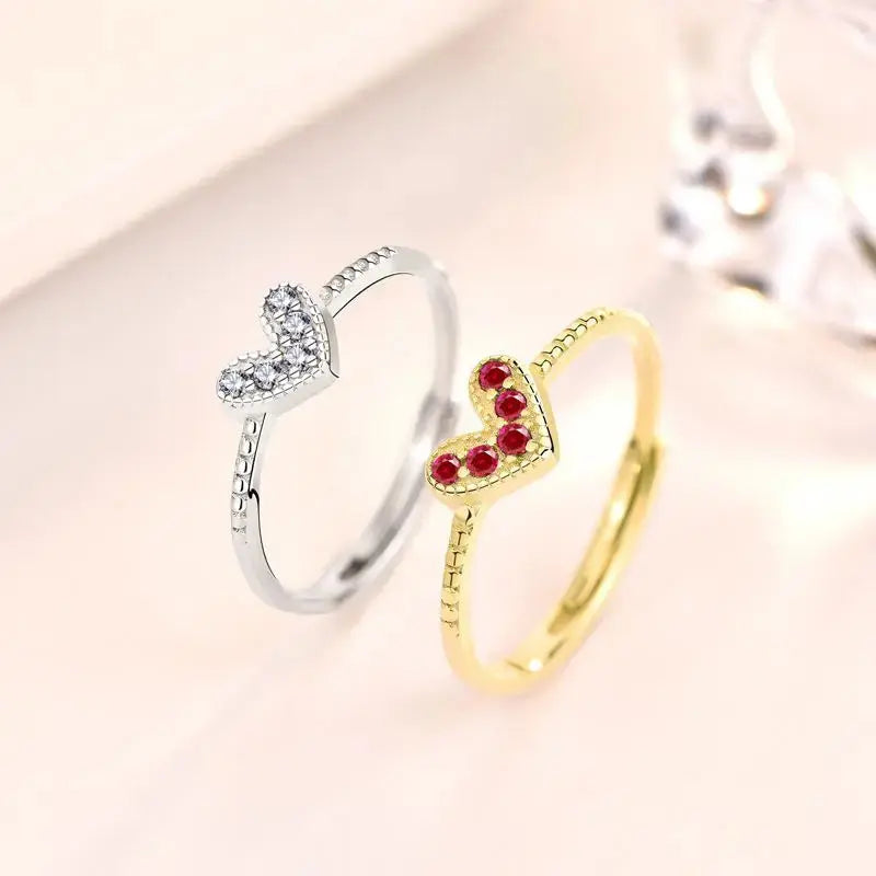 Lovcia Girl CZ Heart Love 925 Sterling Silver Adjustable Ring-Rings-Yellow Gold-Yellow Gold