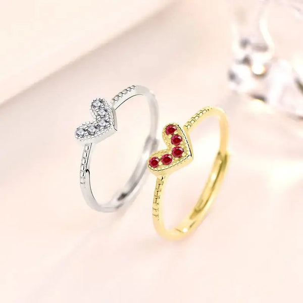 Lovcia Girl CZ Heart Love 925 Sterling Silver Adjustable Ring-Rings-Yellow Gold-Yellow Gold