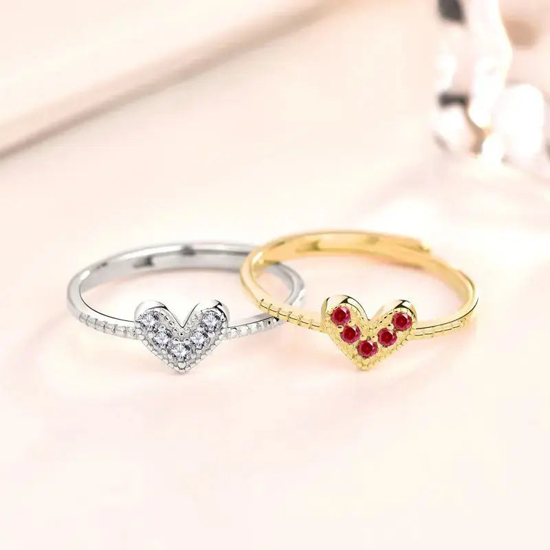 Lovcia Girl CZ Heart Love 925 Sterling Silver Adjustable Ring-Rings-Yellow Gold-Yellow Gold