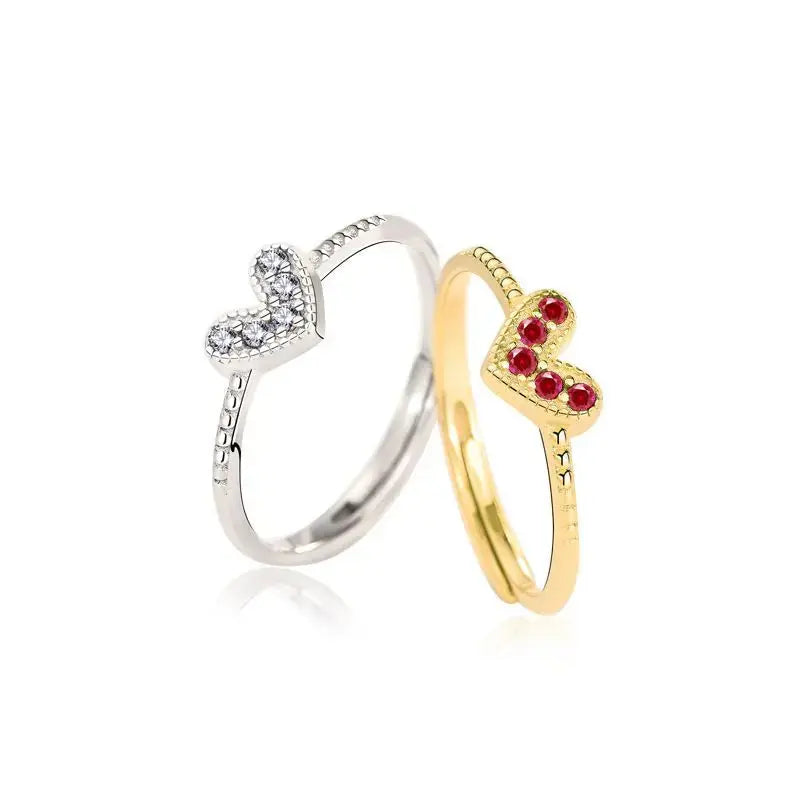 Lovcia Girl CZ Heart Love 925 Sterling Silver Adjustable Ring-Rings-Yellow Gold-Yellow Gold