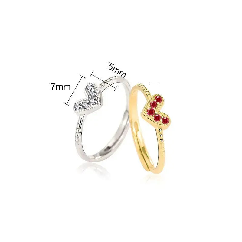 Lovcia Girl CZ Heart Love 925 Sterling Silver Adjustable Ring-Rings-Yellow Gold-Yellow Gold