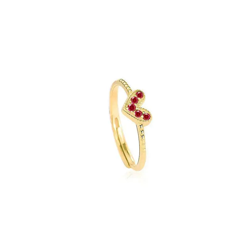 Lovcia Girl CZ Heart Love 925 Sterling Silver Adjustable Ring-Rings-Yellow Gold-Yellow Gold