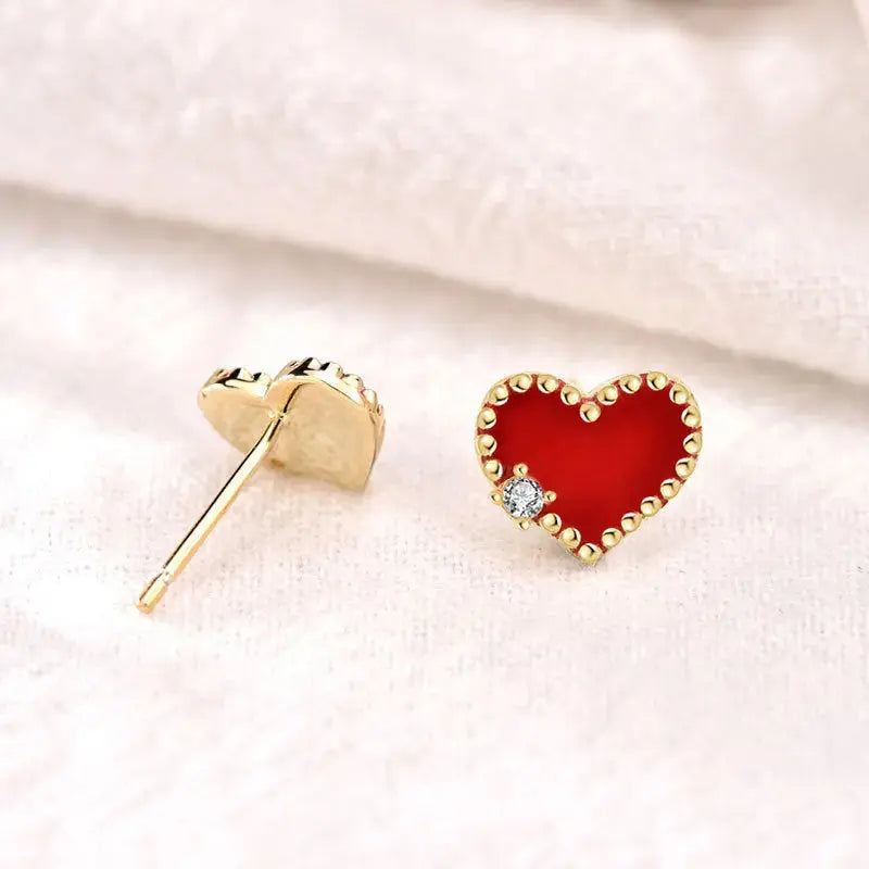 Lovcia Girl CZ Red Heart 925 Sterling Silver Stud Earrings-Earrings-Yellow Gold-Yellow Gold