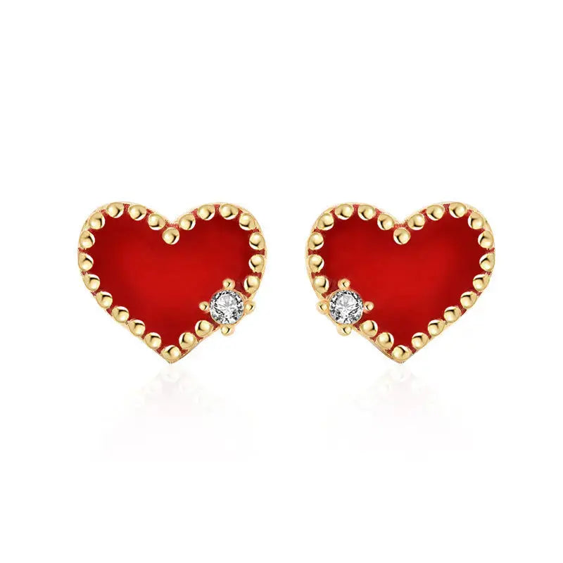 Lovcia Girl CZ Red Heart 925 Sterling Silver Stud Earrings-Earrings-Yellow Gold-Yellow Gold