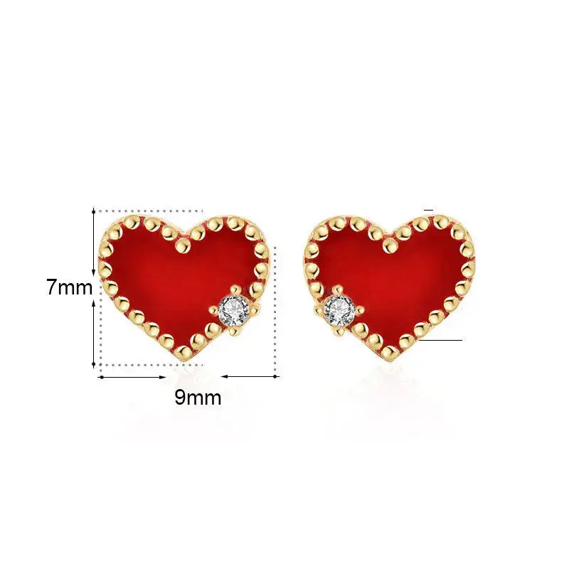 Lovcia Girl CZ Red Heart 925 Sterling Silver Stud Earrings-Earrings-Yellow Gold-Yellow Gold