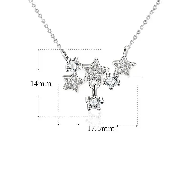 Lovcia Girl CZ Romantic Stars Shining 925 Sterling Silver Necklace-Necklaces-Silver-Silver