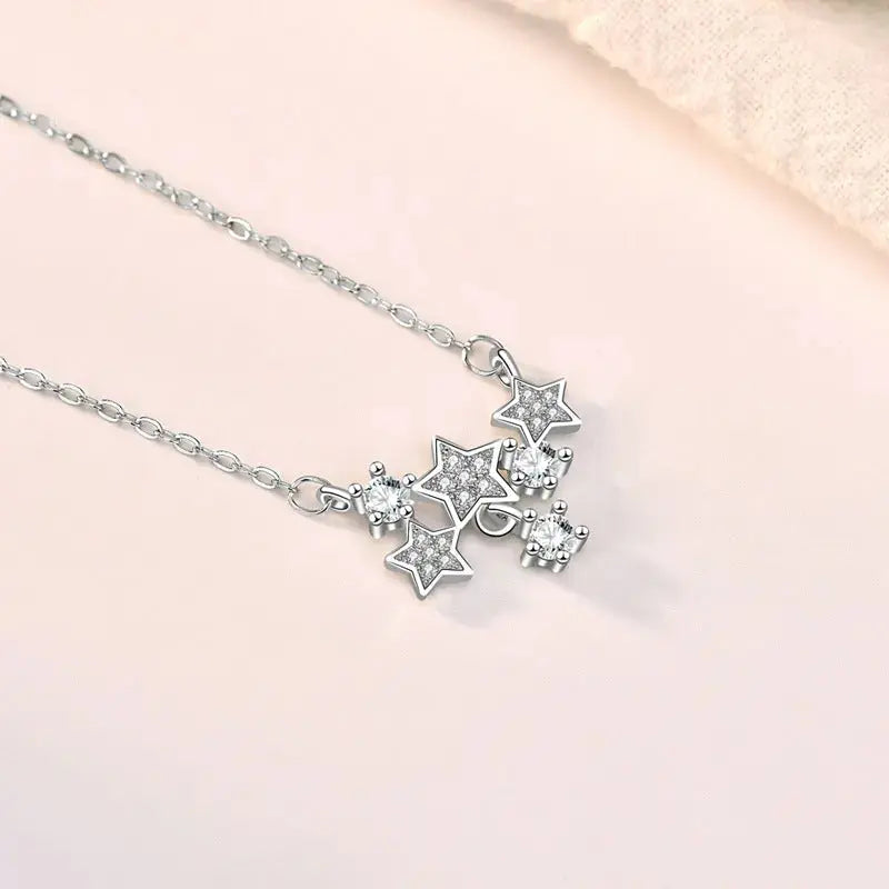 Lovcia Girl CZ Romantic Stars Shining 925 Sterling Silver Necklace-Necklaces-Silver-Silver