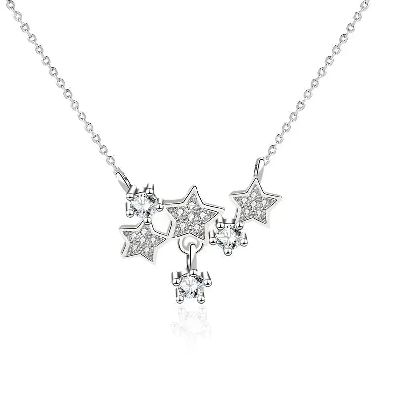 Lovcia Girl CZ Romantic Stars Shining 925 Sterling Silver Necklace-Necklaces-Silver-Silver